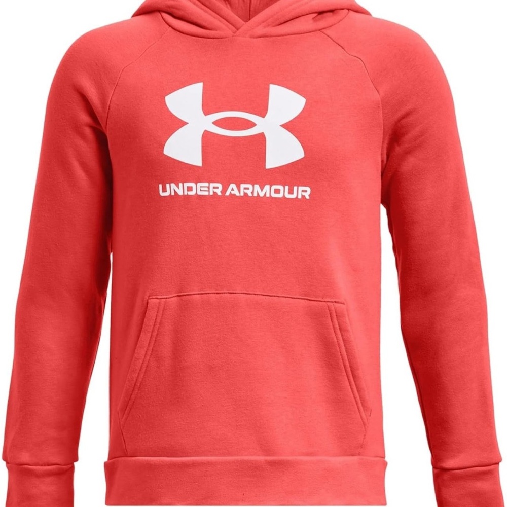 Under Armour Boys Rival Fleece Big Logo Hoodie, Venom Red / / White, Medium